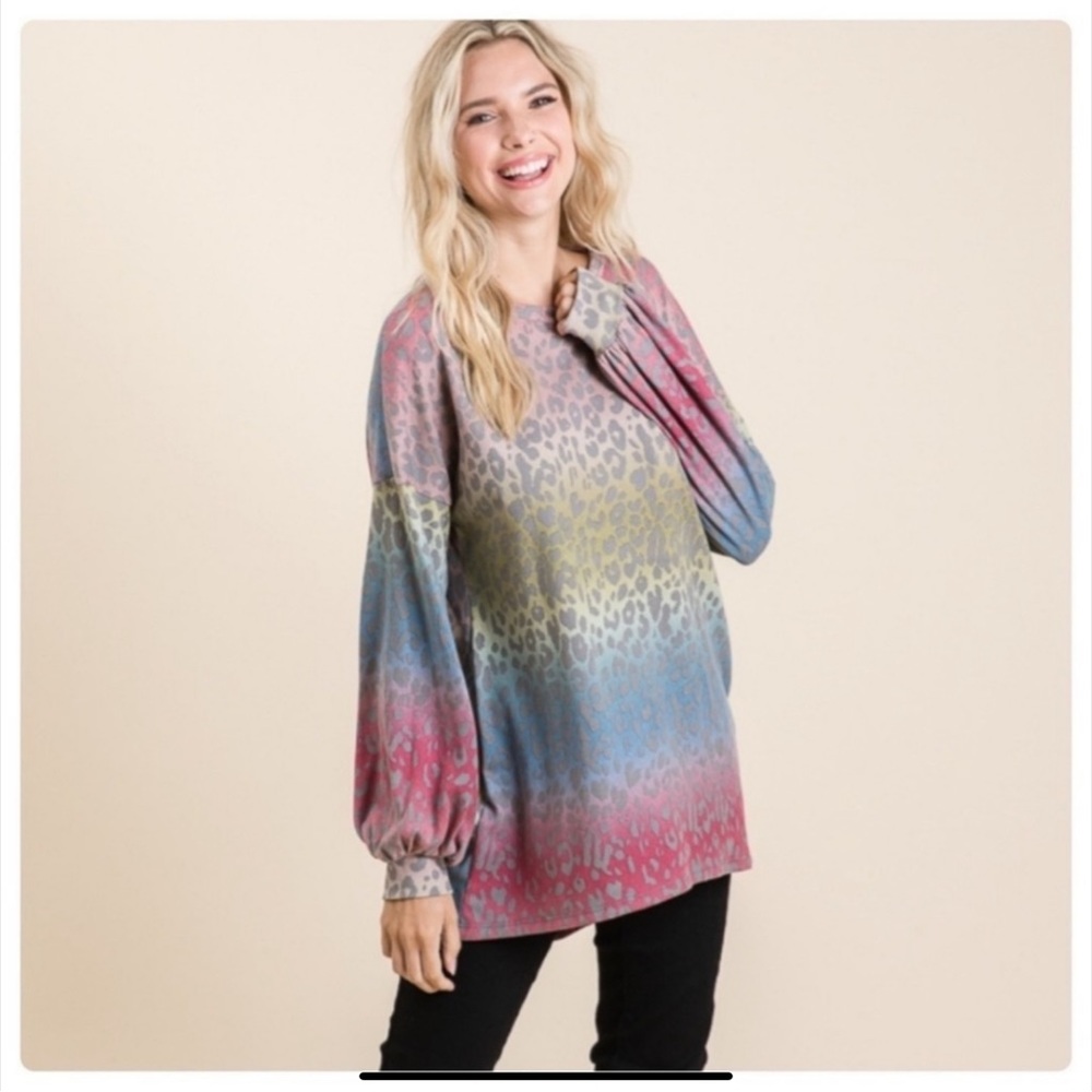 LEOPARD OMBRÉ LONG TOP